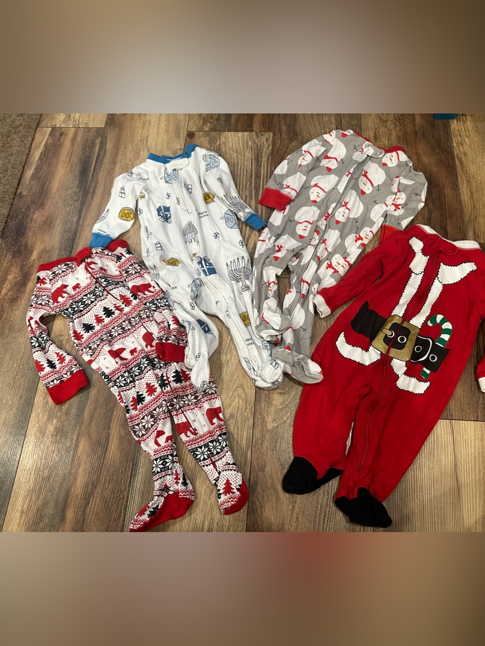 Baby Christmas Sleeper Lot 6-9 Months Unisex Santa Hanukkah Zippered